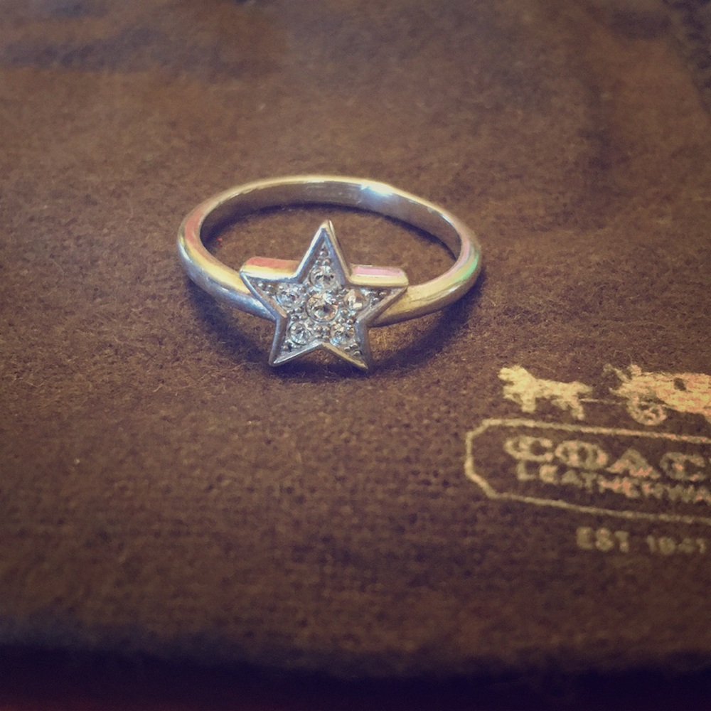 COACH Sterling Silver Chrystal Star Ring sz 7